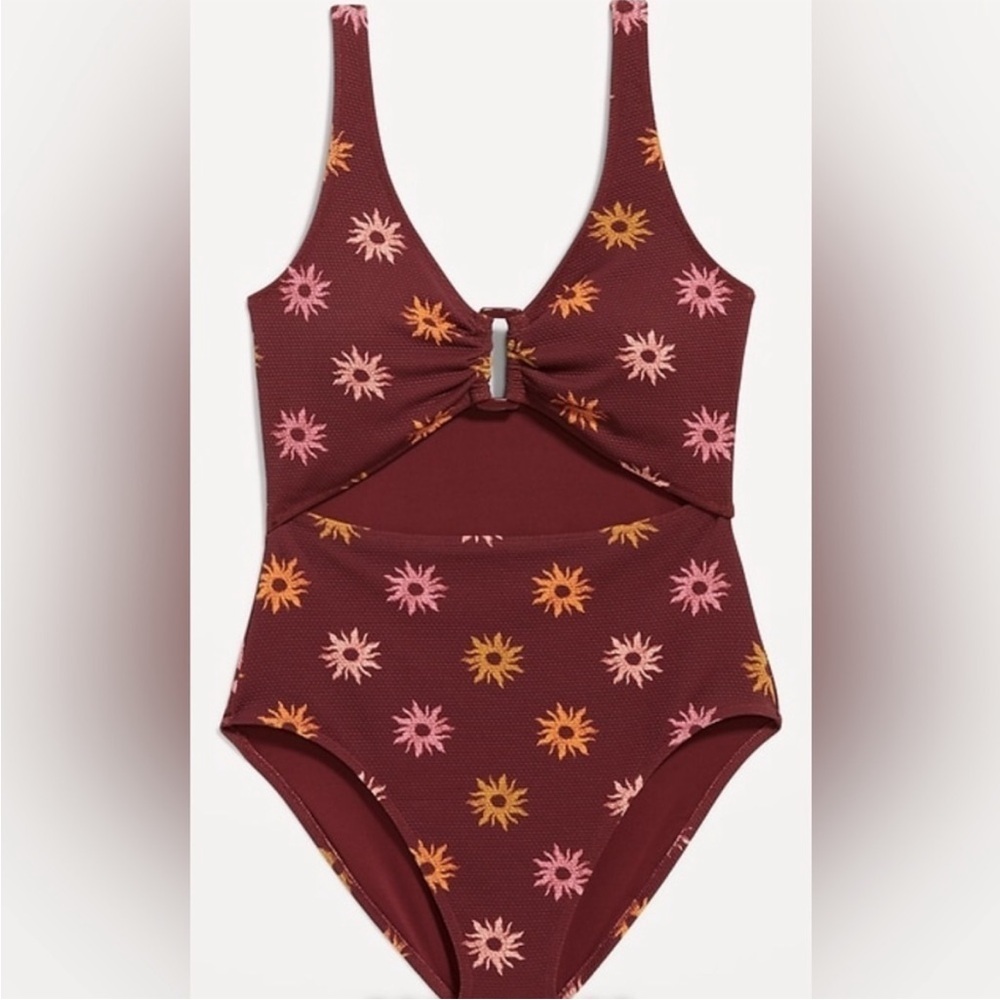 Old Navy maroon sunburst cutout one piece swimsuit